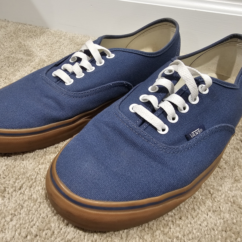 Vans Men's Navy Canvas Sneakers with Brown Sole